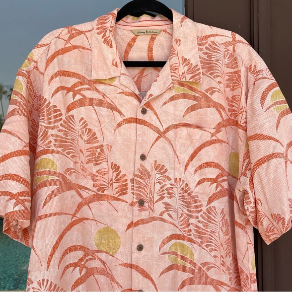 Tommy Bahama Orange/Rust Floral Hawaiian Silk Camp Shirt XL - Picture 1 of 13